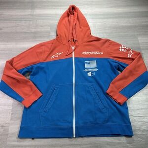 Alpinestars Hoodie Mens XL Red Blue Racing Ahead Full Zip Motorsports Sweatshirt